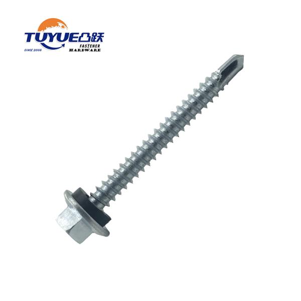 Hex Flange Self Drilling Screw, Spoon Point With Rubber Washer