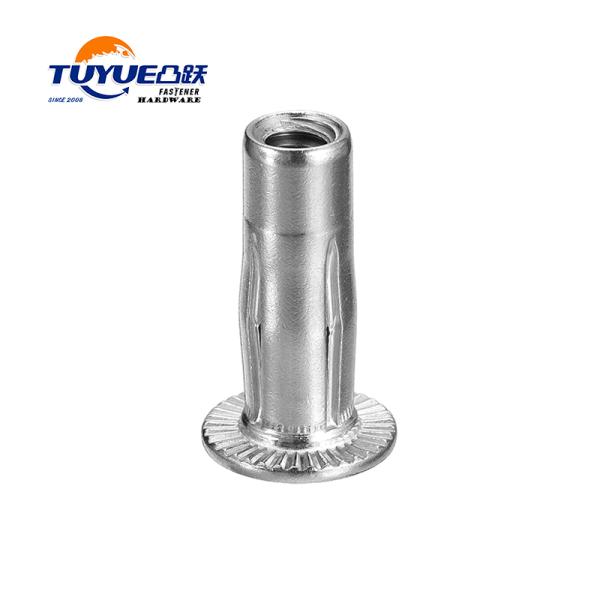 Slotted pre-expansion rivet nut