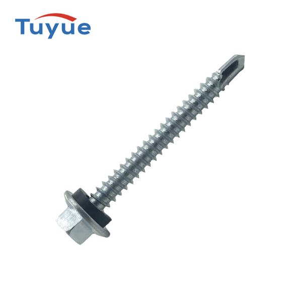 Hex Flange Self Drilling Screw, Spoon Point With Rubber Washer
